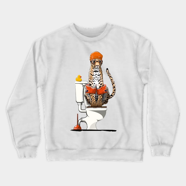 Leopard on the Toilet Crewneck Sweatshirt by InTheWashroom